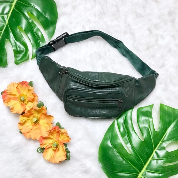 green leather fanny pack